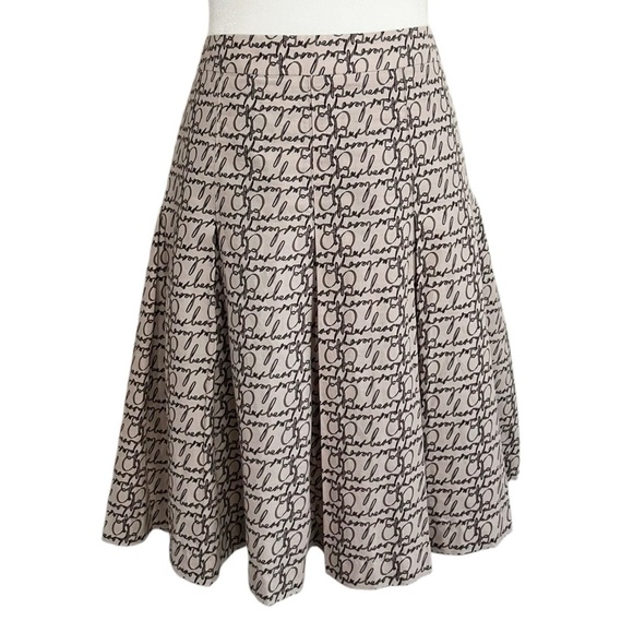 Burberry London Script Name Print Equestrian Pleated A Line Cotton Skirt Size 10 - Picture 1 of 12